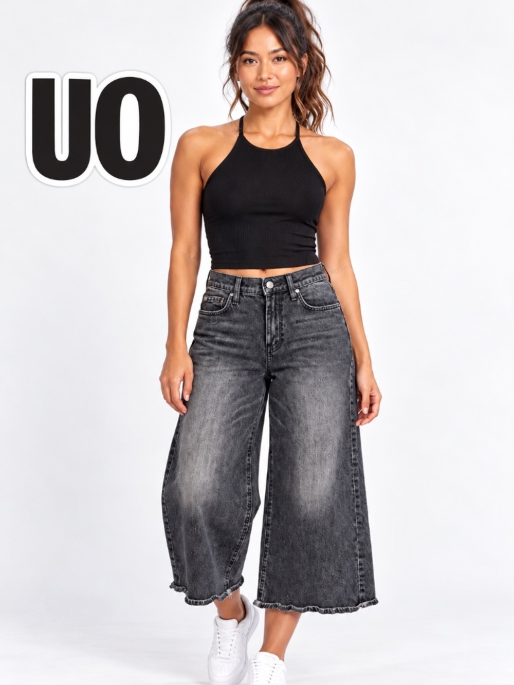 BDG Urban Outfitters Joey Mid-Rise Wide Leg Jeans washed, faded black denim